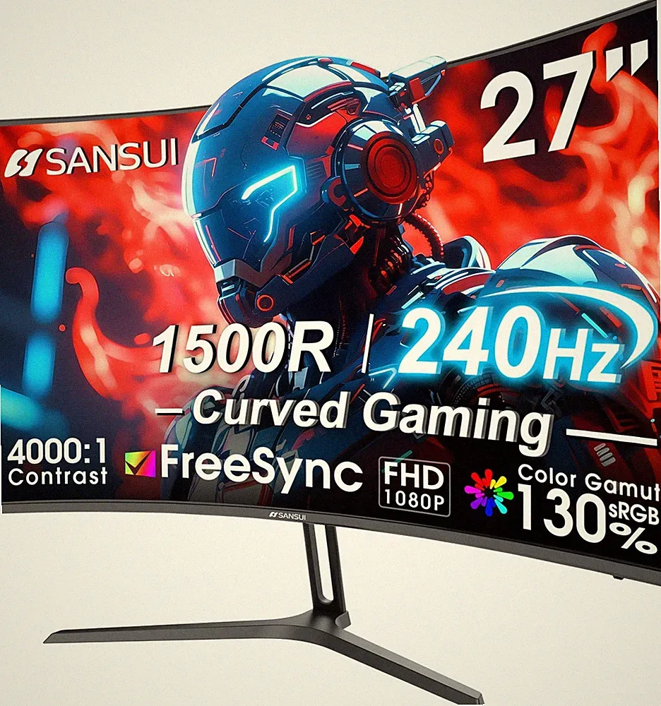 SANSUI 27 Inch Curved 240Hz Gaming Monitor FHD 1080P, 1500R Curve Computer Mo...