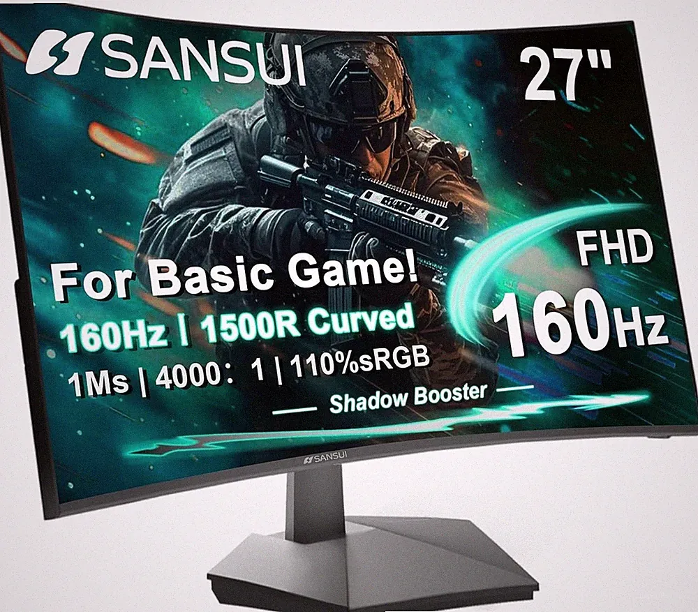 SANSUI 27 Inch Curved Gaming Monitor 160Hz, 1500R Curved Computer Gaming Monitor