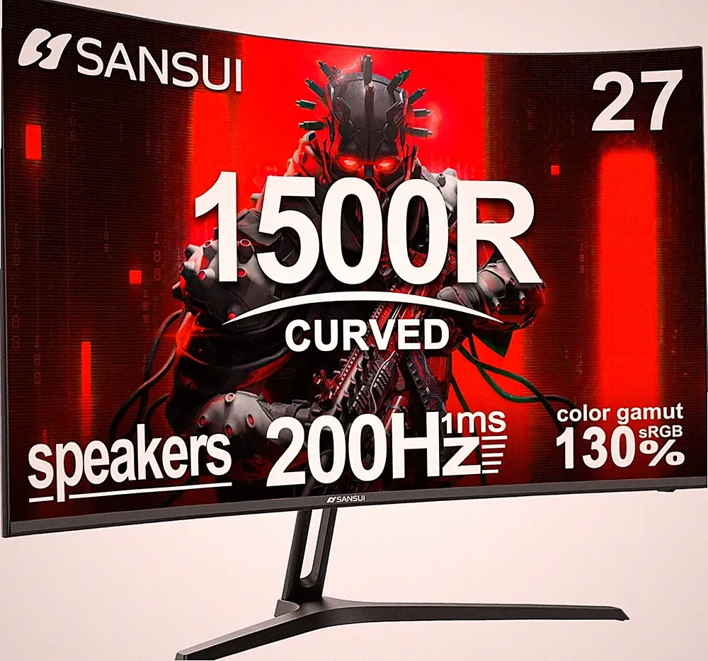 SANSUI 27 Inch Curved Gaming Monitor 200Hz 180Hz 1ms with Speakers FHD 1080P...