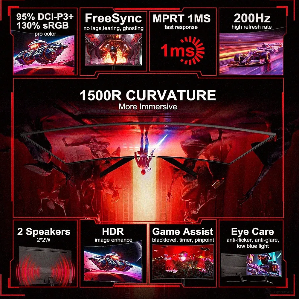 SANSUI 27 Inch Curved Gaming Monitor 200Hz 180Hz 1ms with Speakers FHD 1080P...