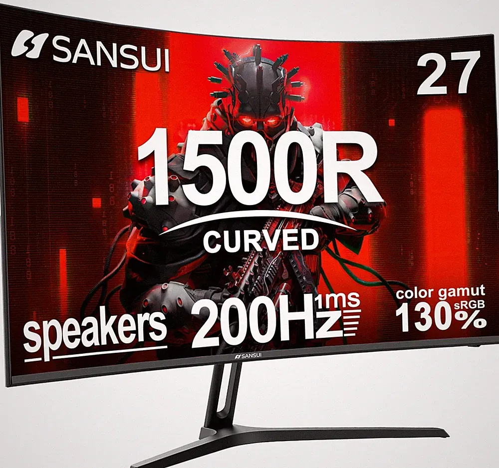 SANSUI 27 Inch Curved Gaming Monitor 200Hz 180Hz 1ms with Speakers FHD 1080P...