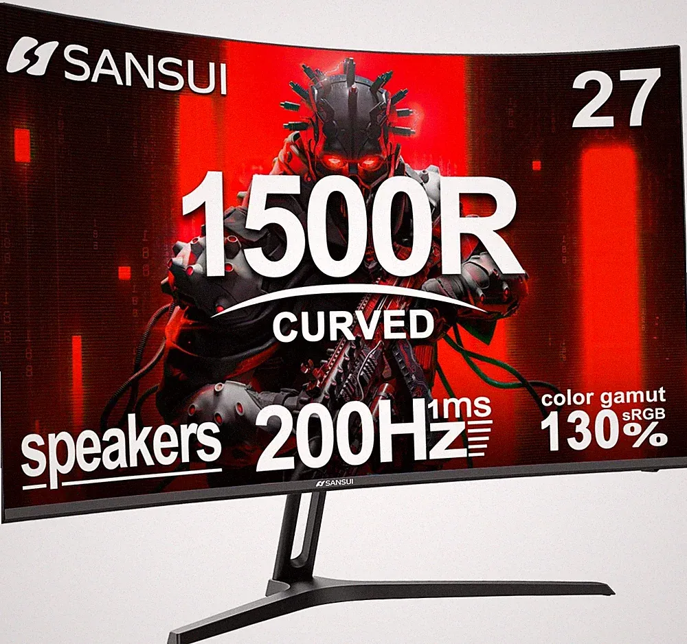 SANSUI 27 Inch Curved Gaming Monitor 200Hz 1ms with Speakers FHD 1080P Comput...