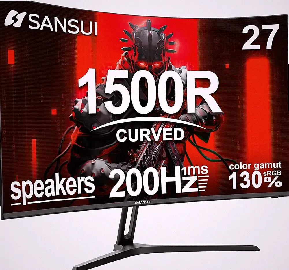 SANSUI 27 Inch Curved Gaming Monitor 200Hz 1ms with Speakers FHD 1080P ES-G27C1