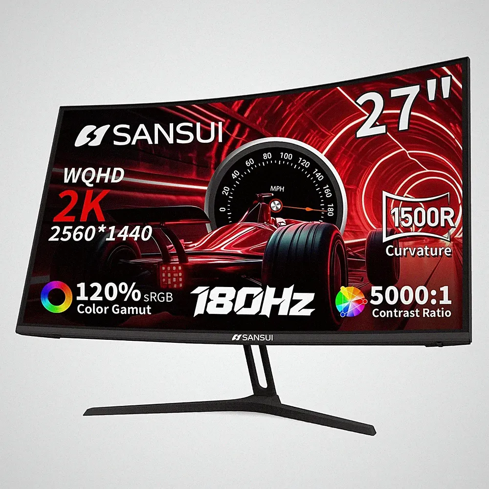 SANSUI 27 Inch WQHD 2560X1440 Curved Gaming Monitor, 180Hz MPRT 1ms 27, Black
