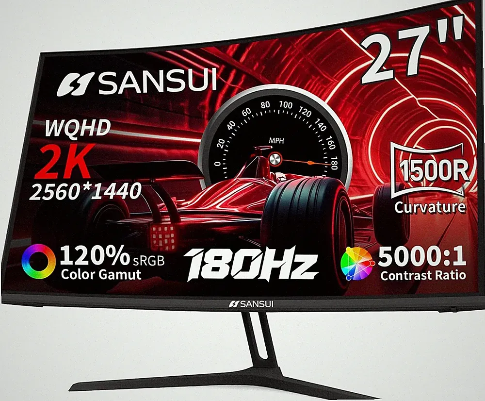 SANSUI 27 Inch WQHD 2560X1440 Curved Gaming Monitor, 180Hz MPRT 1ms Computer Mon