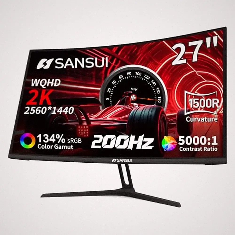 SANSUI 27 Inch WQHD 2560X1440 Curved Gaming Monitor 200Hz MPRT 1ms
