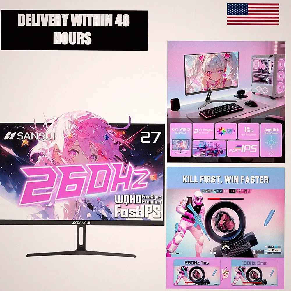 SANSUI 27" QHD 260Hz Gaming Monitor Fast IPS 1ms FreeSync HDR10