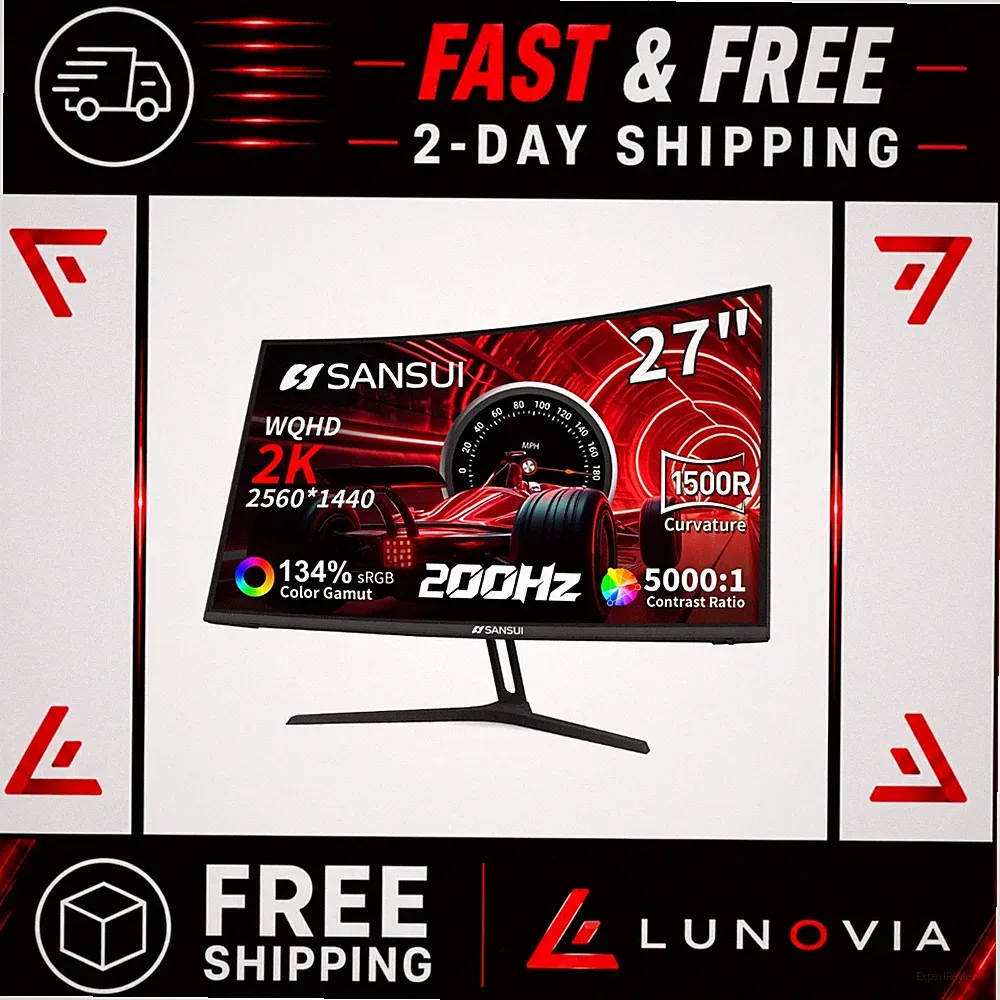 SANSUI 27" WQHD Curved Gaming Monitor 200Hz 1ms FreeSync 1440p