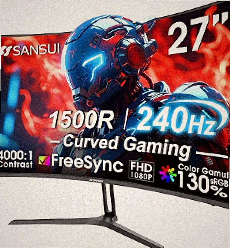 SANSUI 27in Curved Gaming Monitor 1500R FHD 1080p 240Hz 1ms HDR