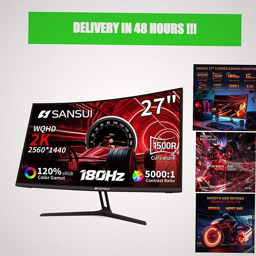 SANSUI 27in Curved Gaming Monitor WQHD 180Hz FreeSync HDR ES-G27C1Q