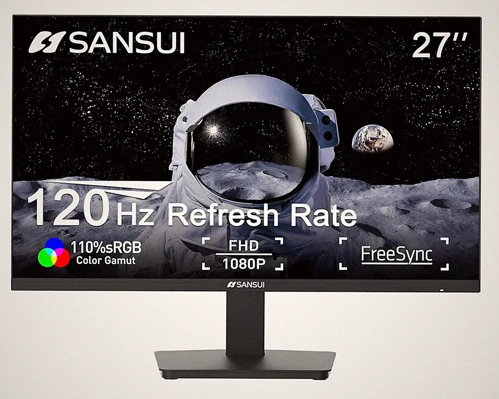 SANSUI 27in FHD Monitor 120Hz 1080P HDR HDMI VESA Tilt Gaming Office Display