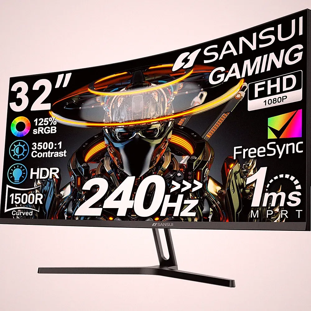 SANSUI 32 Inch Curved 240Hz Gaming Monitor High Refresh Rate, FHD 1080P