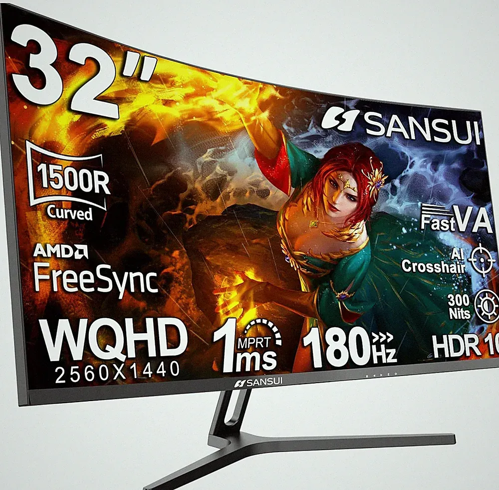 SANSUI 32-Inch Curved Gaming Monitor - WQHD 2560 x 1440, 180Hz, ES-G32C1Q