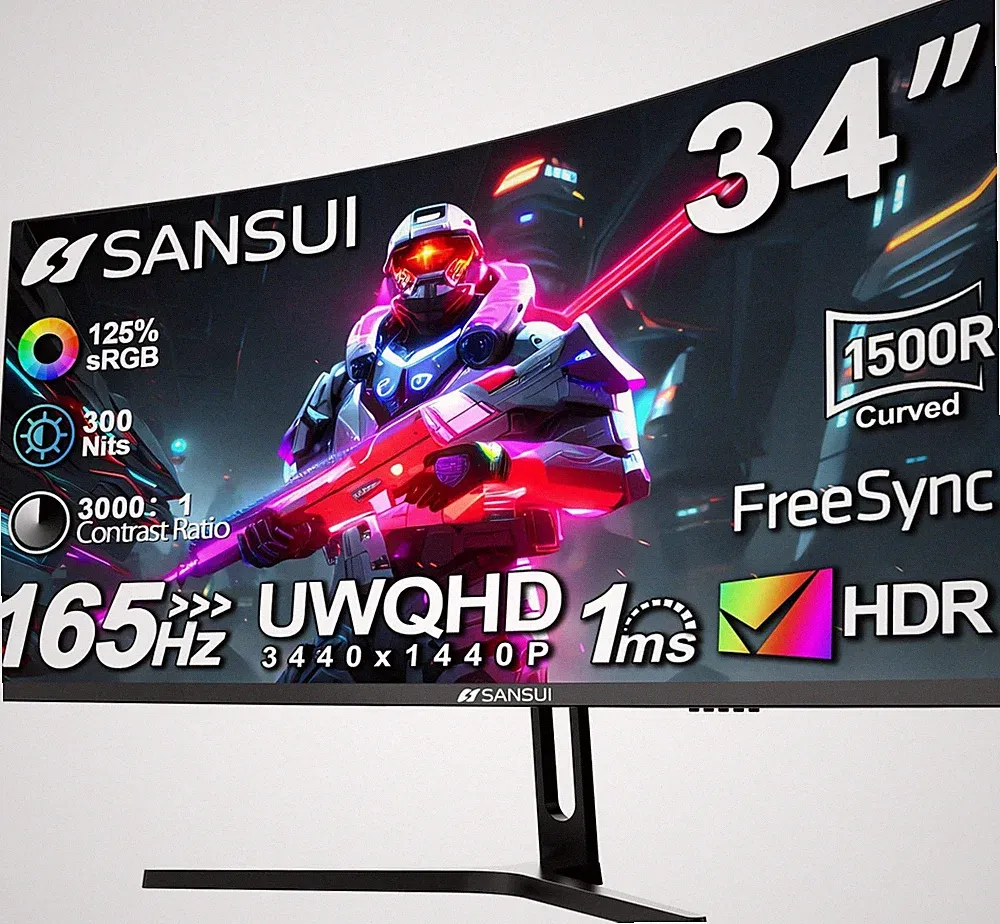 Sansui 34" Curved WQHD 165Hz LED AMD FreeSync Gaming Monitor