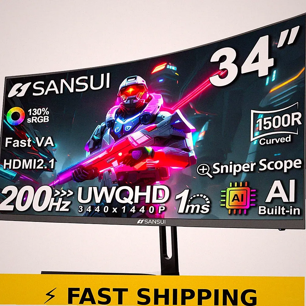SANSUI 34-Inch Curved Gaming Monitor UWQHD 200Hz Fast VA