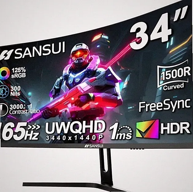 SANSUI 34-Inch Curved Gaming Monitor UWQHD 3440 x 1440 165Hz 1500R -PIP HDR NEW