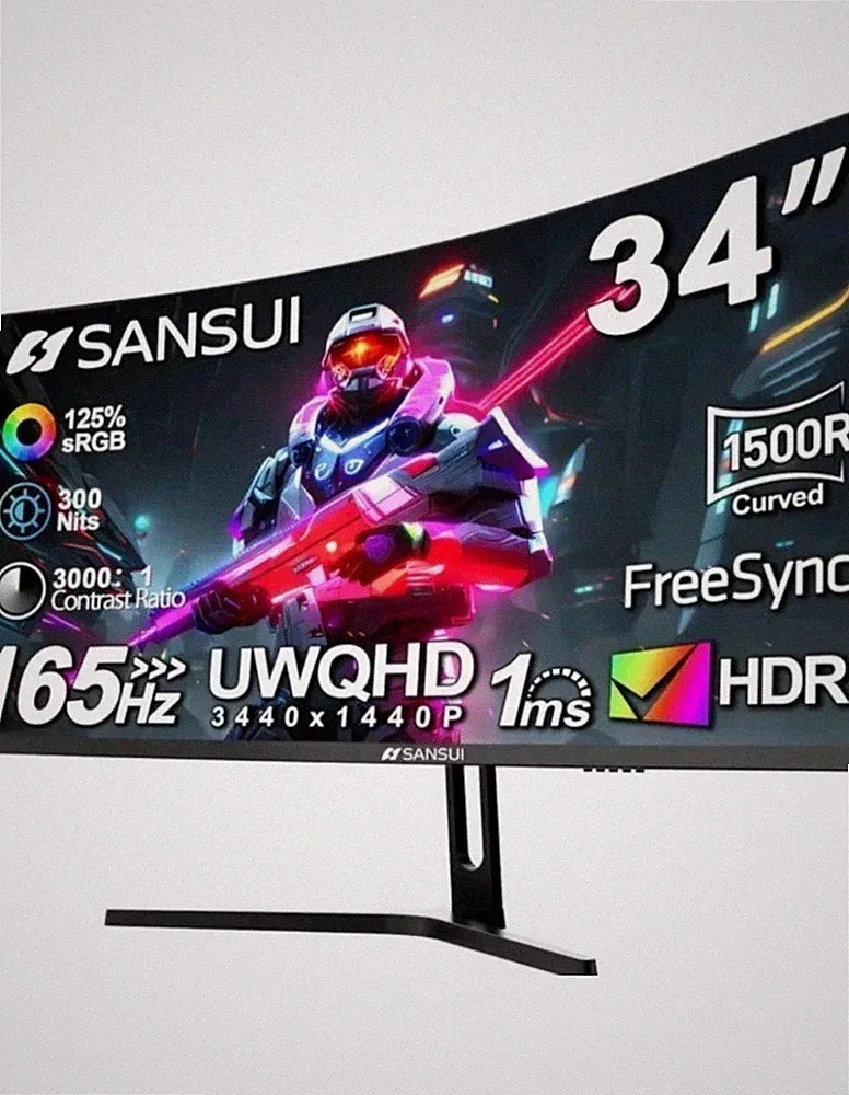 SANSUI 34-Inch Curved Gaming Monitor UWQHD 3440 x 1440P Up to 200Hz 165Hz