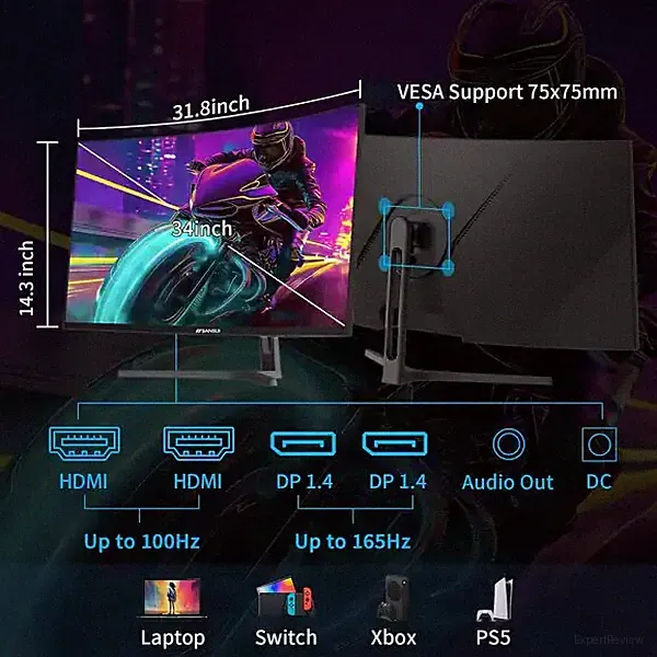 Sansui 34GC5WS 34" Curved WQHD 165Hz LED AMD FreeSync Gaming Monitor