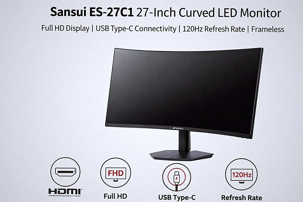 Sansui ES-27C1 27" Curved LED Monitor FHD 120Hz USB-C HDMI Frameless