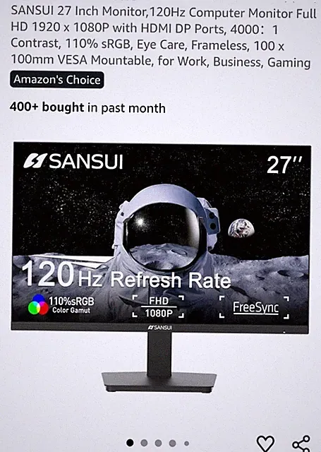 SANSUI ES-27F2 27" FHD LED 1920x1080 125Hz 5ms Flat HDMI/DP Black