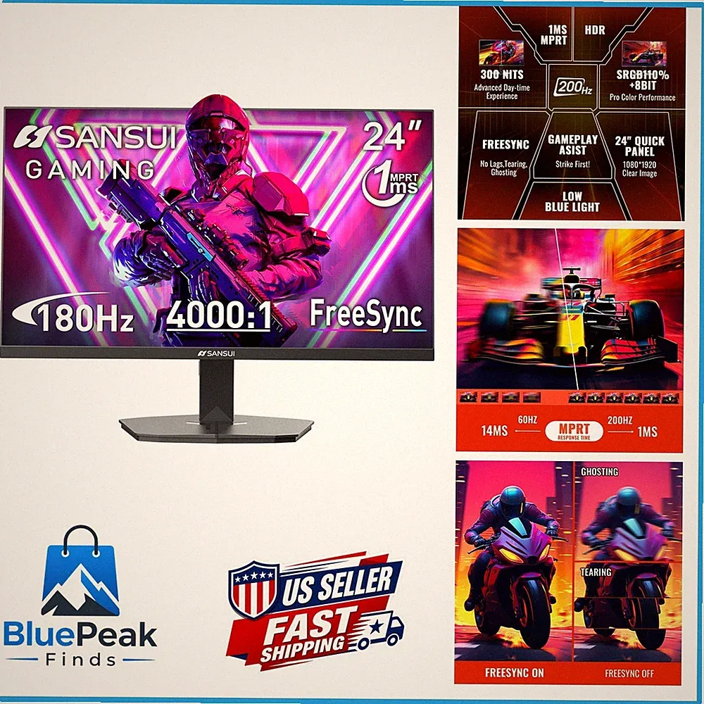 SANSUI ES-G24F4L 24 Inch Gaming Monitor 200Hz 1Ms FreeSync HDR 1080P FHD