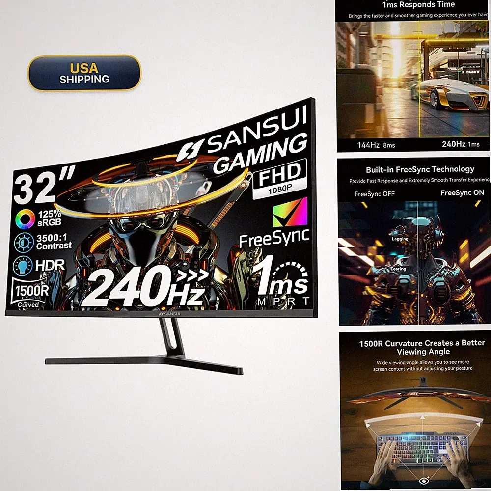 SANSUI ES-G32C1F 32 Inch Curved 240Hz Gaming Monitor FHD 1080P