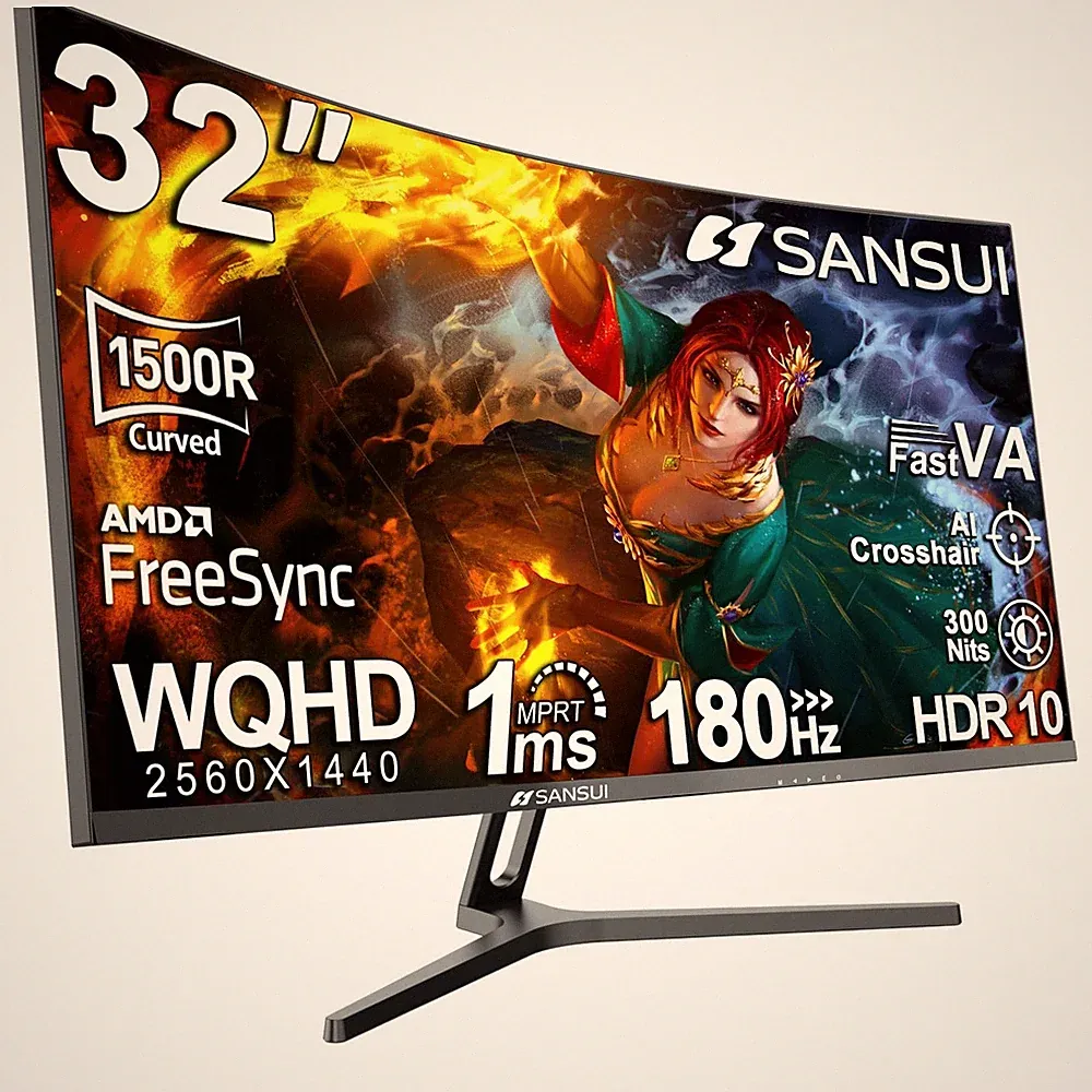 Sansui Es-G32C3 32 Inch Curved Gaming Monitor WQHD 180Hz