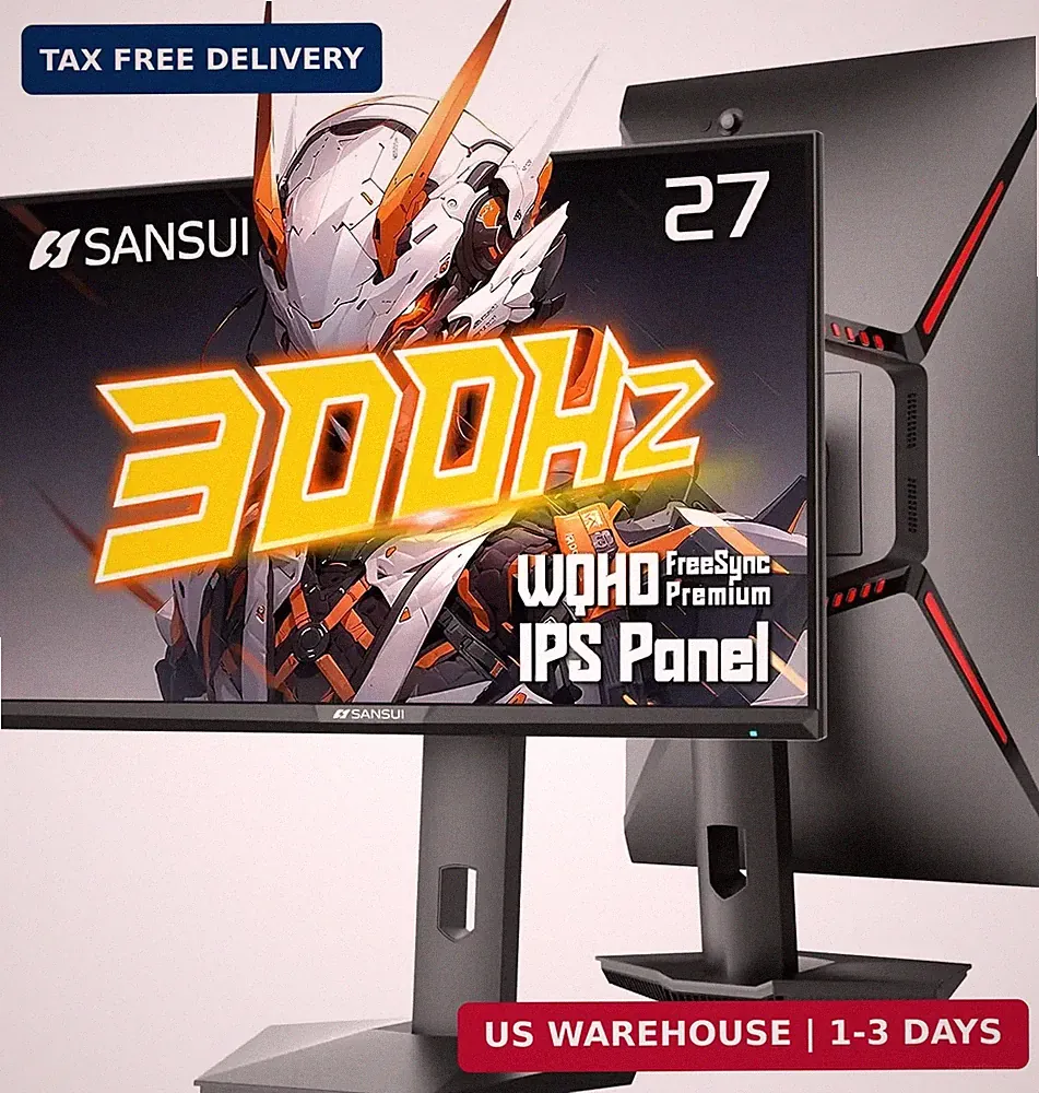 SANSUI Gaming Monitor 27 inch 1440p 300Hz 240Hz, WQHD Fast IPS 1ms Computer Moni