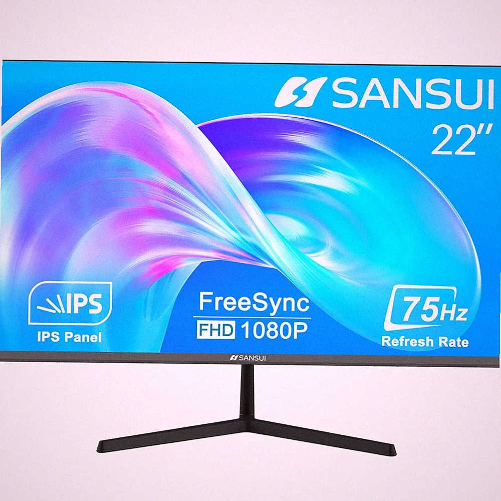 SANSUI Monitor 22 Inch IPS 75Hz FHD 1080P HDMI VGA Ports Computer Monitor Ultra