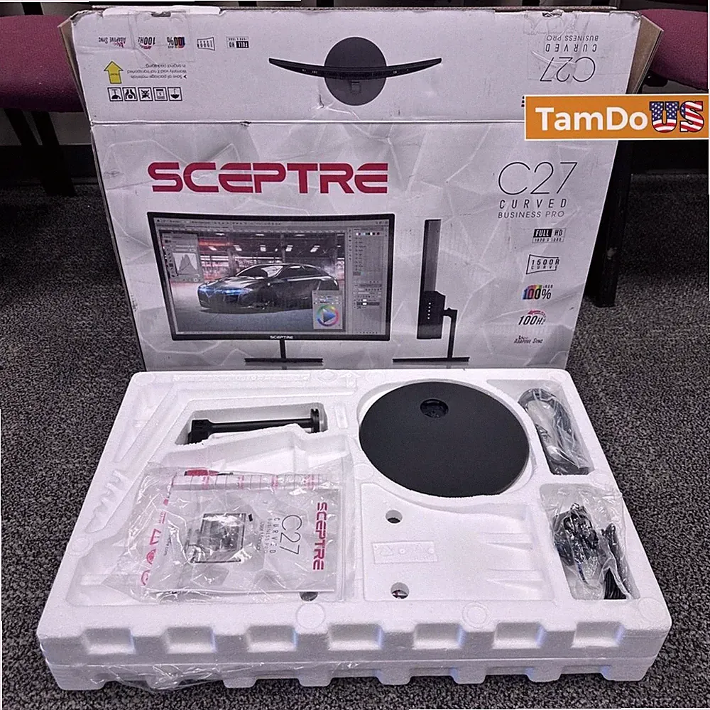 Sceptre 27" Curved LED Monitor, FHD 1080p, 75Hz, HDMI VGA, Speakers