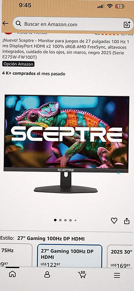 Sceptre 27" E275W-FW100T LED Gaming Monitor FHD 100Hz 1ms Adaptive-Sync