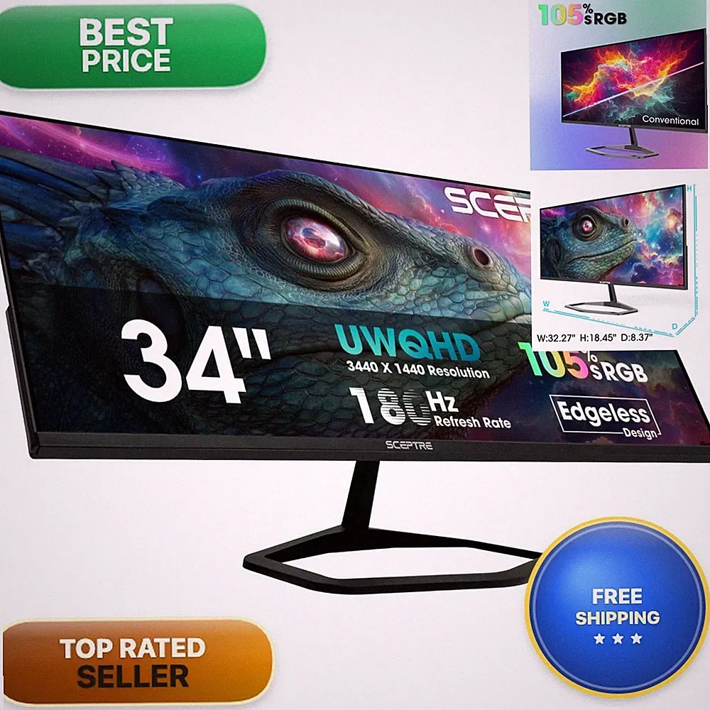 Sceptre 34-Inch Premium Gaming Monitor 3440 X 1440 Up To 180Hz Displayport Hdmi