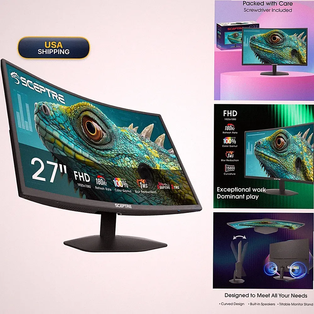 Sceptre C275B-FW180T Curved 27-inch Gaming Monitor 180Hz 1500R Machine Black
