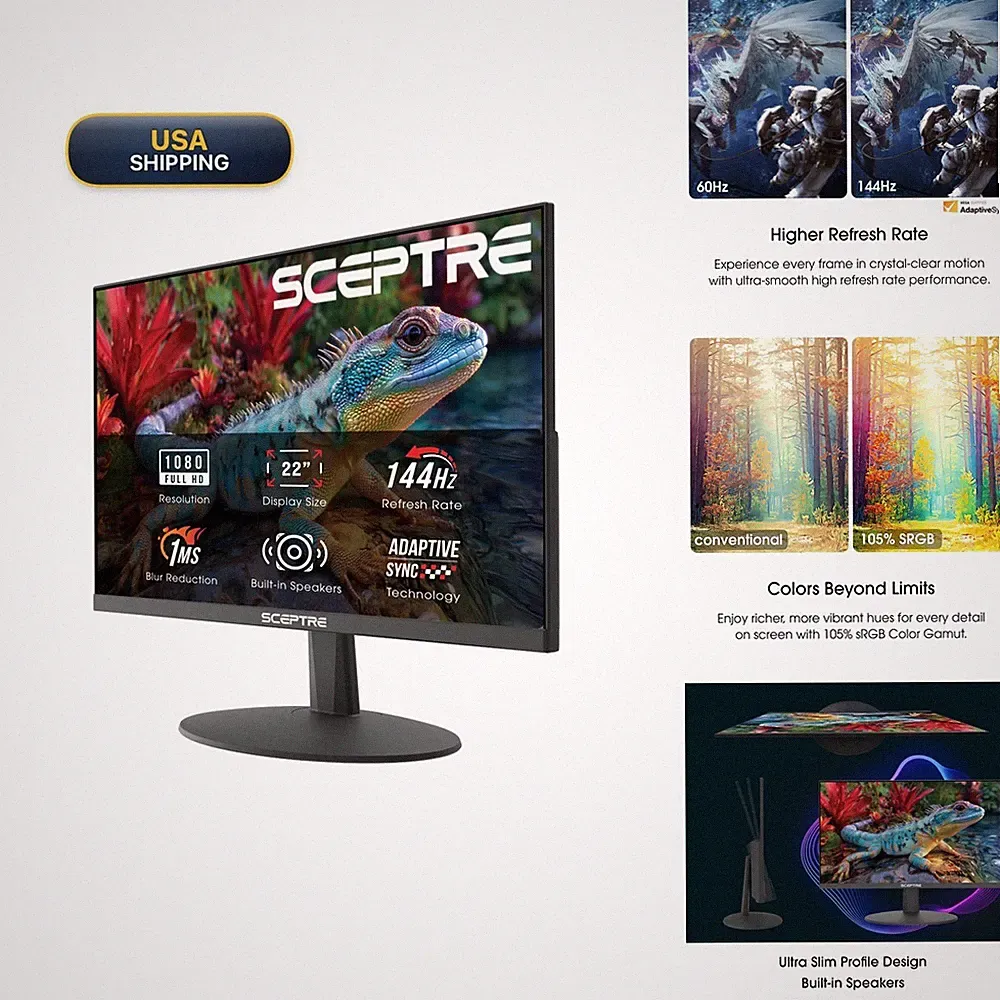 Sceptre E225W-FW144 22-Inch Gaming Monitor Machine Black