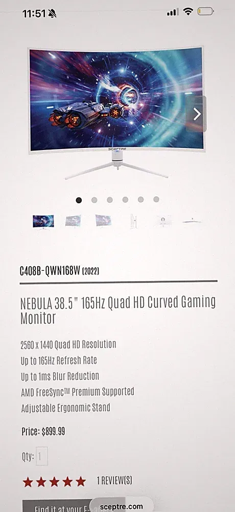 Sceptre Nebula 38.5" Curved QHD 165Hz Gaming Monitor C408B-QWN168W White