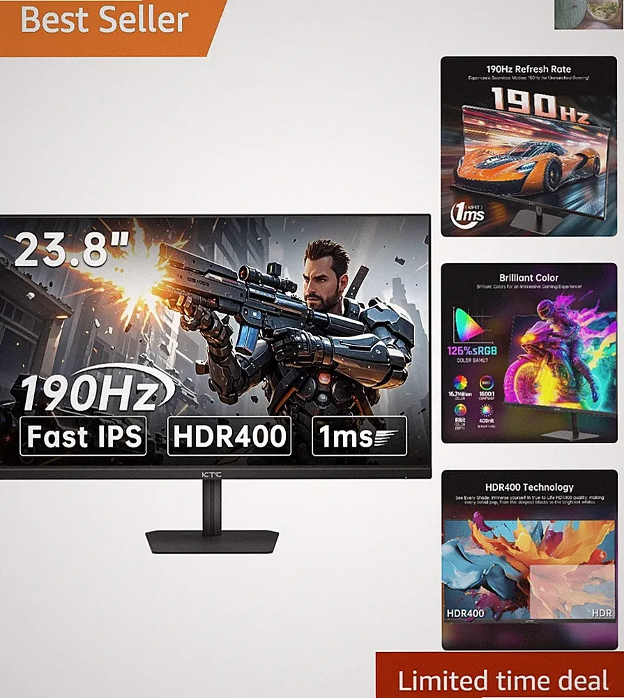 Seamless 24'' 190Hz Gaming Monitor - Fast IPS with Adaptive Sync & Tilt Feature