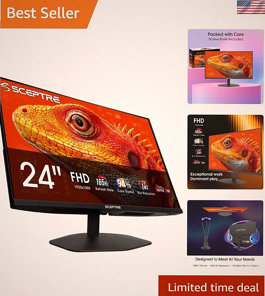 Seamless 24-Inch 165Hz Gaming Monitor - Built-in Speakers & Slim Bezel Design