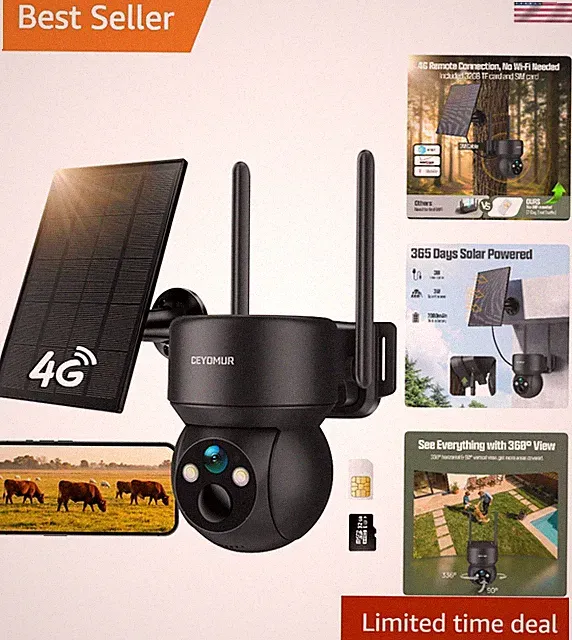Security Camera Wireless Outdoor, 4G Security Camera with Built-in SIM Card |...