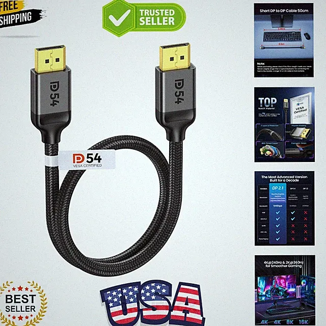 Short 54Gbps DisplayPort 2.1 Cable 1.5FT [VESA Certified], DP 2.1 Cable [16K@...