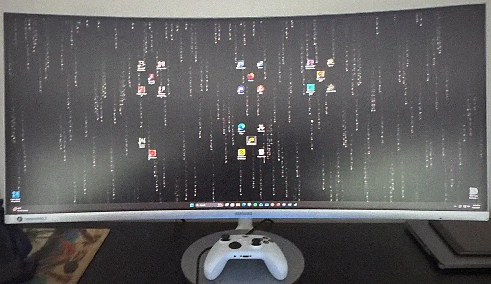 Silver Ultrawide Computer Monitor Display with Curved Screen