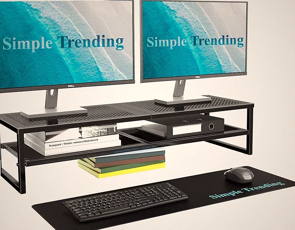 Simple Trending 2 Tier Metal Dual Monitor Stand Riser with 32"x10" Mouse Pad
