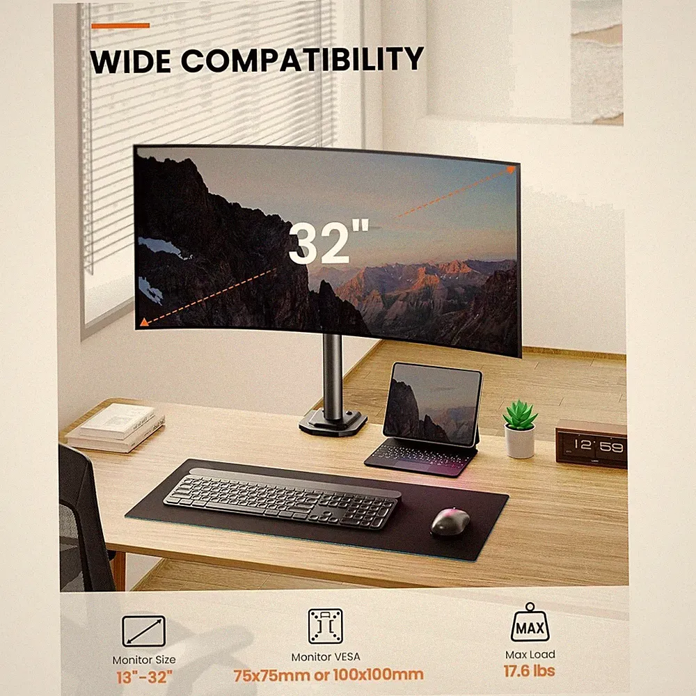 Single Gaming Desk Mount Stand - Improved Riser