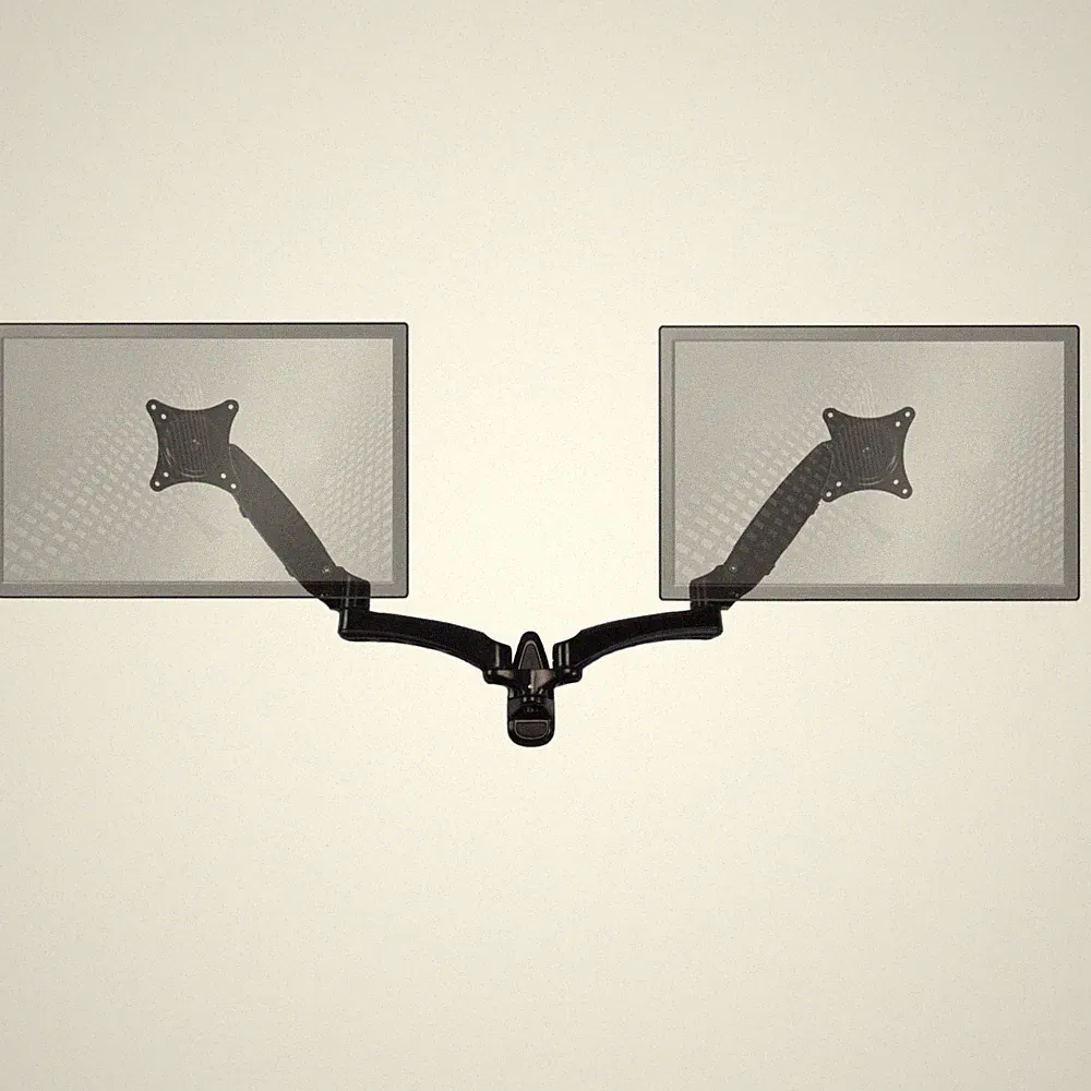 Sit-Stand Wall Mount Monitor Arm: Extended Dual Screen Black