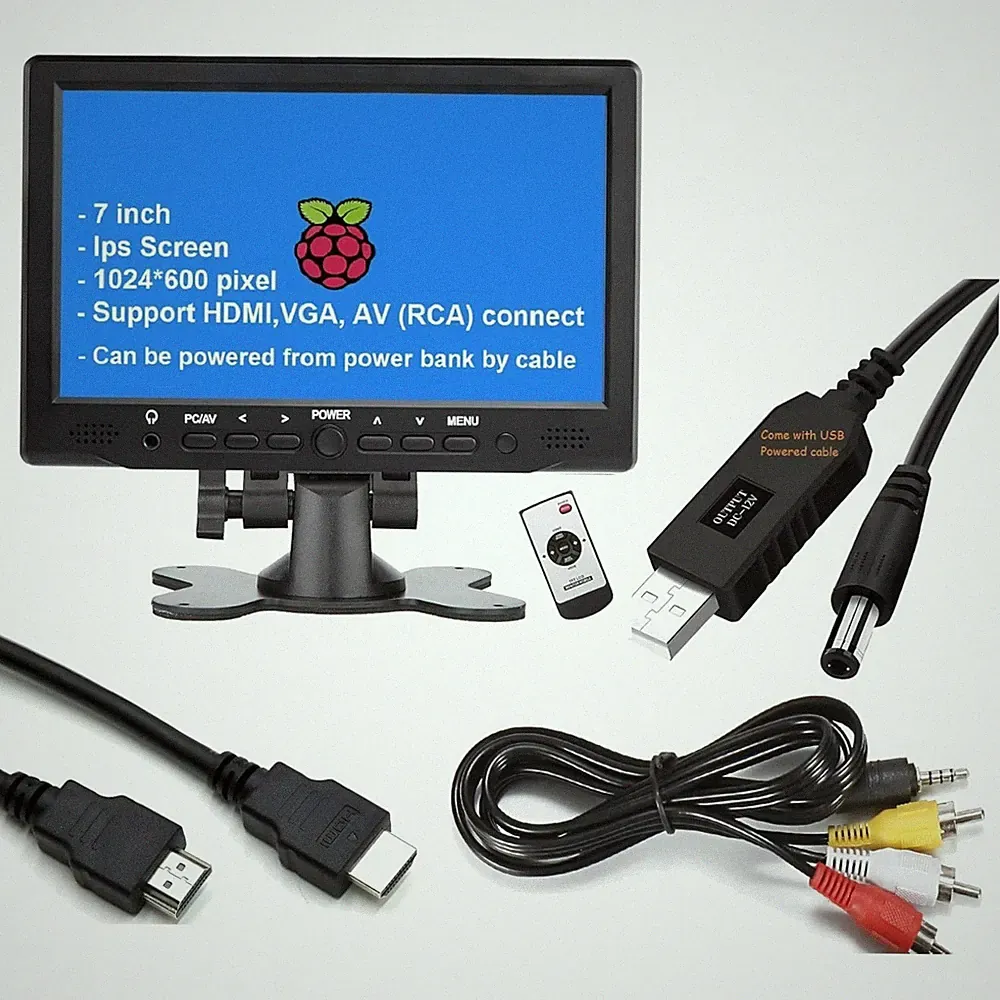 Small 7" HDMI VGA LCD Monitor with Loud Speakers