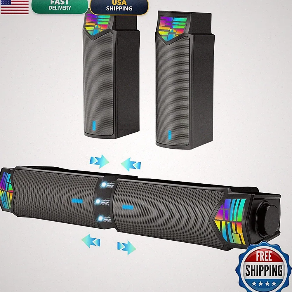 Smalody RGB Computer Speakers Bluetooth 2-in-1 PC Gaming Monitor Soundbar