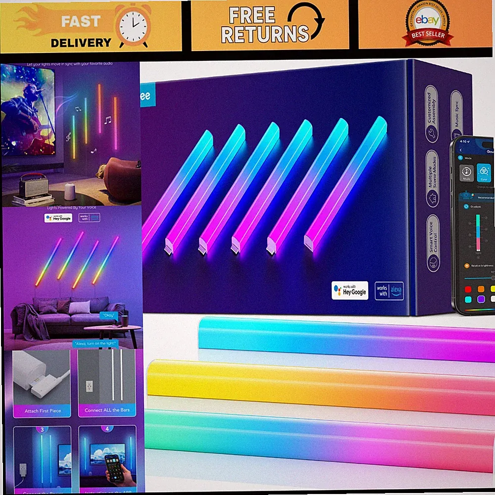Smart Gaming Wall Lights, LED Light Bar for Home Decor, Works with Smart Devices