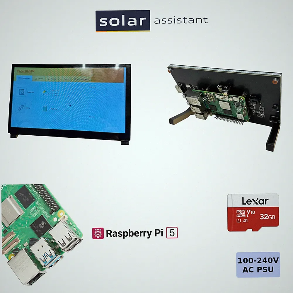 Solar Assistant Inverter Monitor 7Inch Touch Screen Raspberry Pi 5 32GB Lexar