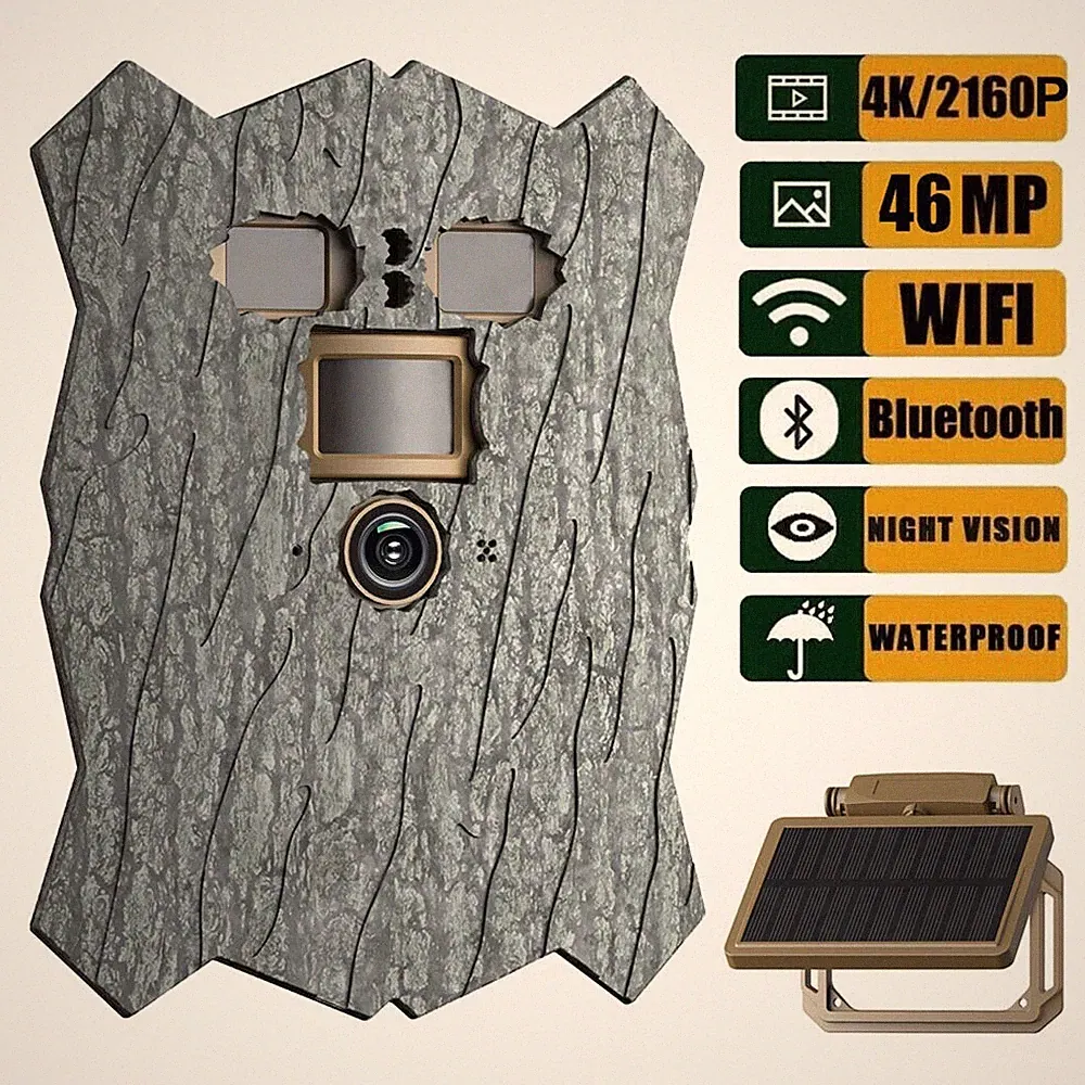 Solar Powered 4K Trail Camera WiFi 46MP Hunting Game Wildlife Monitoring Cam