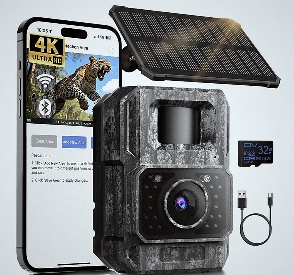 Solar Trail Camera WiFi Bluetooth - 4K 64MP Game Camera with 6000mAh Battery,...