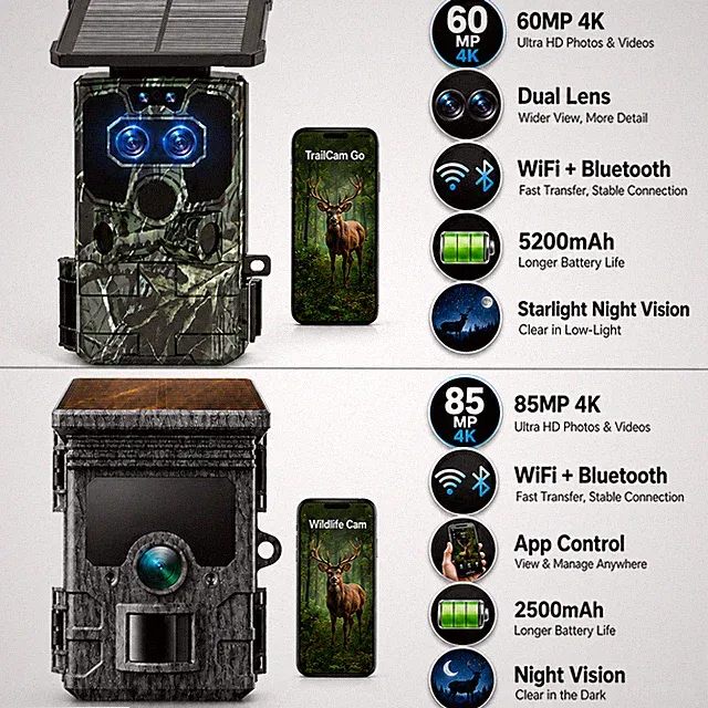 Solar Wildlife Trail Camera WiFi Bluetooth Game Night Vision Motion Hunting Cam